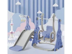 4-In-1 Glijbaan Met Schommel En Basketbalstandaard Voor Kinderen, Klimladder, Voor Binnen En Buiten, Blauw