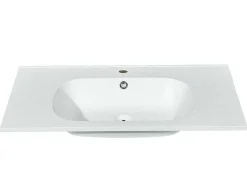 Inbouwwastafel In Hars Met Steenlook - Wit - L80 X B46 Cm - Okiwa