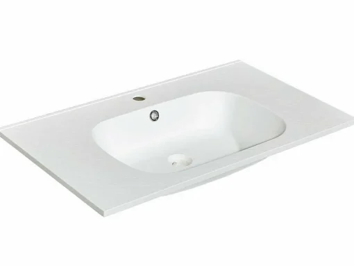 Inbouwwastafel In Hars Met Steenlook - Wit - L80 X B46 Cm - Okiwa