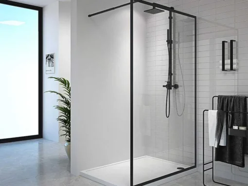 Inloopdouchescherm - 140 X 200 Cm - Mat Zwart - Gehard Glas - Amberi