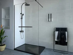Inloopdouchescherm Met Handdoekhouder - 120 X 200 Cm - Mat Zwart - Gehard Glas - Kristen