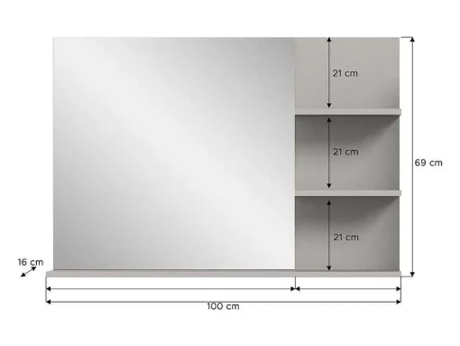 Jaru Spiegel Bad 100Cm 3 Planken Grijs,Zwart.