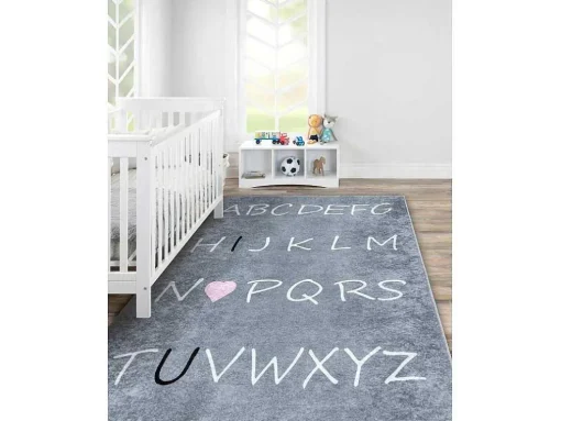 Junior 52106.801 Tapijt Wasbaar Alfabet Voor Kinderen Antislip - Grijs 120X170 Cm
