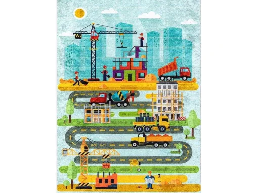 Junior 52105.801 Tapijt Wasbaar Bouwplaats Dieren Voor Kinderen Antisl 160X220 Cm