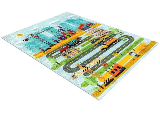 Junior 52105.801 Tapijt Wasbaar Bouwplaats Dieren Voor Kinderen Antisl 160X220 Cm