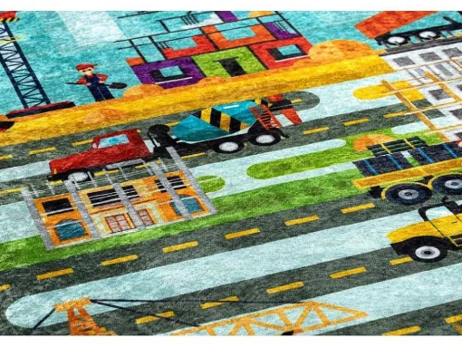 Junior 52105.801 Tapijt Wasbaar Bouwplaats Dieren Voor Kinderen Antisl 160X220 Cm