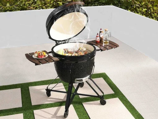 Kamado-Houtskoolbarbecue Van Keramiek En Bamboe 67 X 85 X 120 Cm - Ayumi