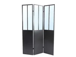 Kamerscherm Met Spiegel Coventry - Industriele Stijl - Metaal - H180Xl122Cm - Zwart