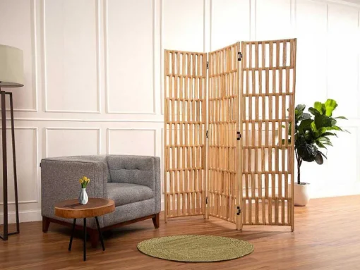 Kamerscherm Van Rotan Met 3 Luien - L140 X H180 Cm - Naturel - Gideon