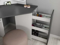 Kaptafel Charlene - Spiegel Met Ledverlichting En Opbergruimtes - Wit En Grijs