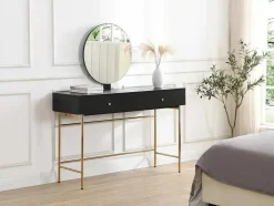 Kaptafel Met Spiegel En 2 Lades - Mdf En Staal - Zwart En Goud - Milavia Van Pascal Morabito
