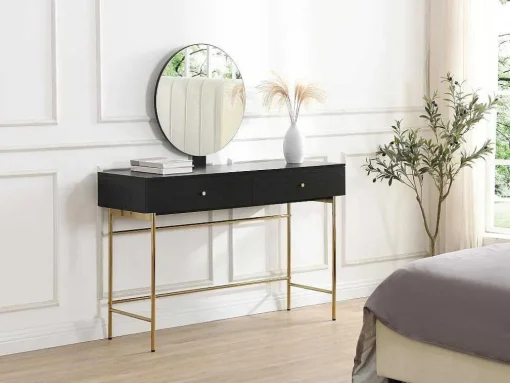Kaptafel Met Spiegel En 2 Lades - Mdf En Staal - Zwart En Goud - Milavia Van Pascal Morabito