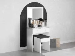 Kaptafel Met Spiegel En Kruk - 1 Lade - Wit - Abonia
