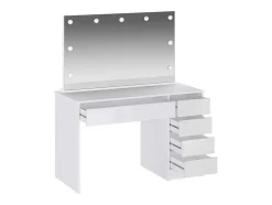 Kaptafel Met Spiegel En Ledverlichting - 5 Lades - Glanzend Wit - Jenemi