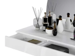 Kaptafel Met Spiegel En Ledverlichting - 2 Lades - Glanzend Wit - Jineza