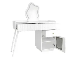 Kaptafel Met Spiegel En Led-Verlichting - 2 Lades En Een Uitneembare Kast - Wit (Kruk Niet Inbegrepen)