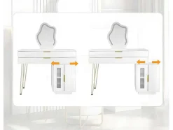 Kaptafel Met Spiegel En Led-Verlichting - 2 Lades En Een Uitneembare Kast - Wit (Kruk Niet Inbegrepen)