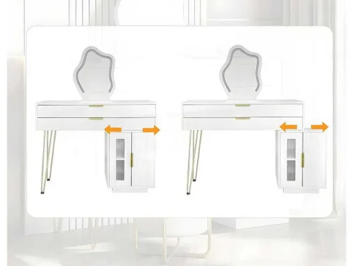 Kaptafel Met Spiegel En Led-Verlichting - 2 Lades En Een Uitneembare Kast - Wit (Kruk Niet Inbegrepen)