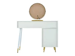 Kaptafel Met Spiegel En Led-Verlichting - 2 Lades En Een Uitneembare Kast - Wit (Kruk Niet Inbegrepen)