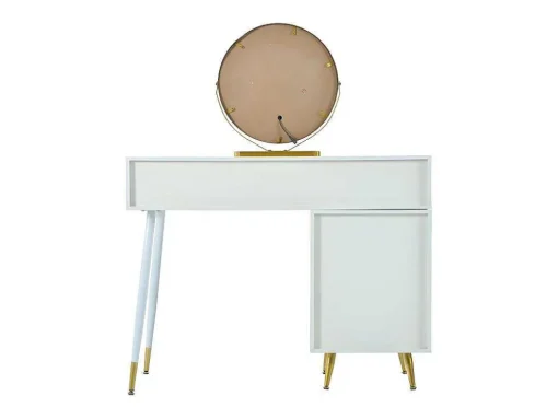 Kaptafel Met Spiegel En Led-Verlichting - 2 Lades En Een Uitneembare Kast - Wit (Kruk Niet Inbegrepen)