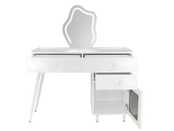 Kaptafel Met Spiegel En Led-Verlichting - 2 Lades En Een Uitneembare Kast - Wit (Kruk Niet Inbegrepen)