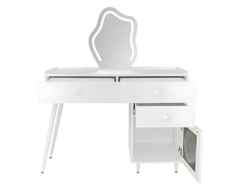 Kaptafel Met Spiegel En Led-Verlichting - 2 Lades En Een Uitneembare Kast - Wit (Kruk Niet Inbegrepen)