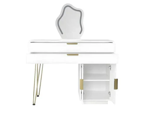 Kaptafel Met Spiegel En Led-Verlichting - 2 Lades En Een Uitneembare Kast - Wit (Kruk Niet Inbegrepen)