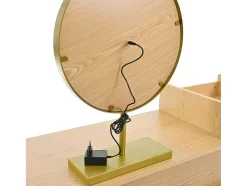 Kaptafel Met Spiegel En Led-Verlichting - 3 Lades En Een Zijkastje - Naturel (Kruk Niet Inbegrepen)