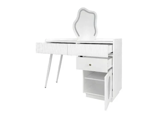 Kaptafel Met Spiegel En Led-Verlichting - 2 Lades En Een Uitneembare Kast - Wit (Kruk Niet Inbegrepen)