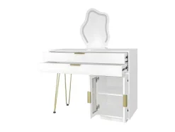 Kaptafel Met Spiegel En Led-Verlichting - 2 Lades En Een Uitneembare Kast - Wit (Kruk Niet Inbegrepen)
