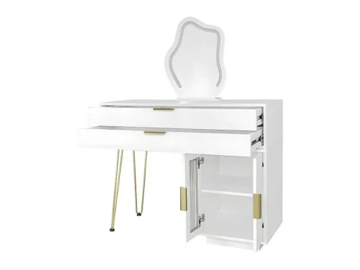Kaptafel Met Spiegel En Led-Verlichting - 2 Lades En Een Uitneembare Kast - Wit (Kruk Niet Inbegrepen)