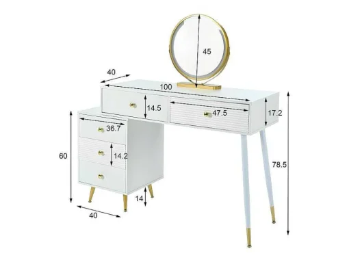 Kaptafel Met Spiegel En Led-Verlichting - 2 Lades En Een Uitneembare Kast - Wit (Kruk Niet Inbegrepen)