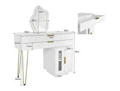 Kaptafel Met Spiegel En Led-Verlichting - 2 Lades En Een Uitneembare Kast - Wit (Kruk Niet Inbegrepen)