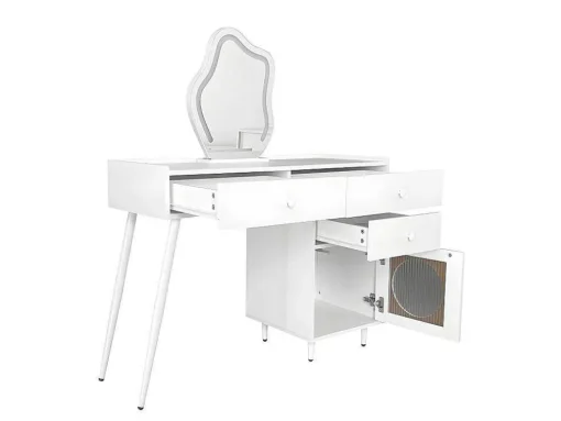 Kaptafel Met Spiegel En Led-Verlichting - 2 Lades En Een Uitneembare Kast - Wit (Kruk Niet Inbegrepen)
