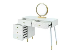 Kaptafel Met Spiegel En Led-Verlichting - 2 Lades En Een Uitneembare Kast - Wit (Kruk Niet Inbegrepen)