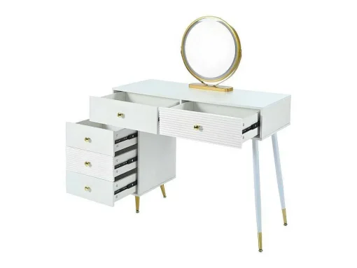 Kaptafel Met Spiegel En Led-Verlichting - 2 Lades En Een Uitneembare Kast - Wit (Kruk Niet Inbegrepen)