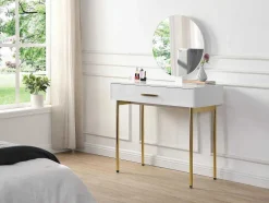 Kaptafel Met Spiegel En Lade - Mdf En Metaal - Wit Gelakt En Goudkleurig - Vonali Van Pascal Morabito