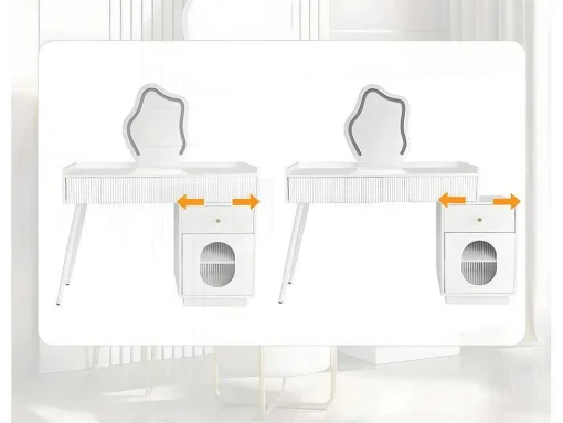 Kaptafel Met Spiegel En Led-Verlichting - 2 Lades En Een Uitneembare Kast - Wit (Kruk Niet Inbegrepen)