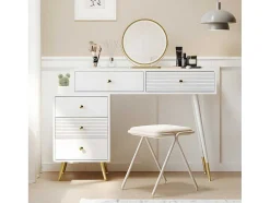 Kaptafel Met Spiegel En Led-Verlichting - 2 Lades En Een Uitneembare Kast - Wit (Kruk Niet Inbegrepen)