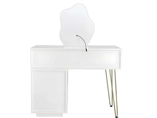 Kaptafel Met Spiegel En Led-Verlichting - 2 Lades En Een Uitneembare Kast - Wit (Kruk Niet Inbegrepen)