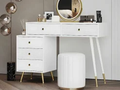 Kaptafel Met Spiegel En Led-Verlichting - 2 Lades En Een Uitneembare Kast - Wit (Kruk Niet Inbegrepen)