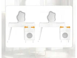 Kaptafel Met Spiegel En Led-Verlichting - 2 Lades En Een Uitneembare Kast - Wit (Kruk Niet Inbegrepen)