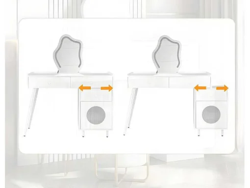 Kaptafel Met Spiegel En Led-Verlichting - 2 Lades En Een Uitneembare Kast - Wit (Kruk Niet Inbegrepen)