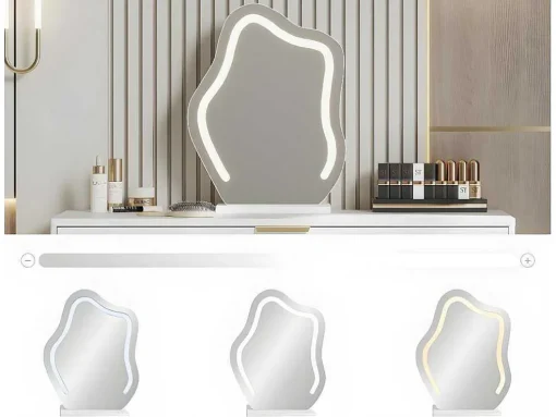Kaptafel Met Spiegel En Led-Verlichting - 2 Lades En Een Uitneembare Kast - Wit (Kruk Niet Inbegrepen)