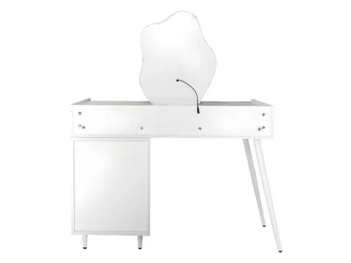Kaptafel Met Spiegel En Led-Verlichting - 2 Lades En Een Uitneembare Kast - Wit (Kruk Niet Inbegrepen)