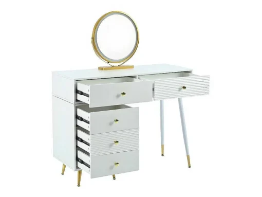 Kaptafel Met Spiegel En Led-Verlichting - 2 Lades En Een Uitneembare Kast - Wit (Kruk Niet Inbegrepen)