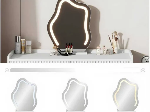 Kaptafel Met Spiegel En Led-Verlichting - 2 Lades En Een Uitneembare Kast - Wit (Kruk Niet Inbegrepen)
