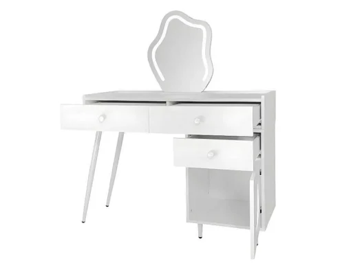 Kaptafel Met Spiegel En Led-Verlichting - 2 Lades En Een Uitneembare Kast - Wit (Kruk Niet Inbegrepen)