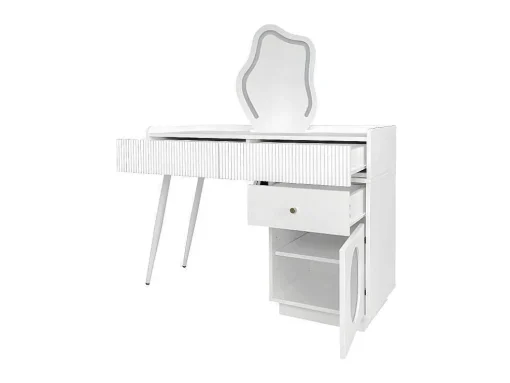 Kaptafel Met Spiegel En Led-Verlichting - 2 Lades En Een Uitneembare Kast - Wit (Kruk Niet Inbegrepen)