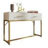 Kaptafel Versierd Met Verticale Strepen - H 75 Cm - Met 2 Laden En Metalen Onderstel - Wit